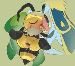 bee bug_fables censored furry kabbu_(bug_fables) leif_(bug_fables) licking_penis threesome tosx vi_(bug_fables)