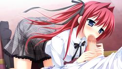 blue_eyes censored female game_cg kimishima_ao long_hair ootori_rena otome_ga_tsumugu_koi_no_canvas penis red_hair skirt