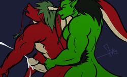 2012 anal anal_sex bgn biceps big_muscles chinese_dragon closed_eyes cum cum_on_penis cumshot dragon dramon erection from_behind gay green_dragon gripping hair holding male muscles no_humans orgasm penetration penis quazy red_dragon sex whiskers