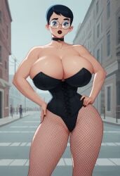 1girls ai_generated big_breasts big_hips black_corset black_fingernail_polish black_fingernails black_lipstick black_nail_polish black_nails breasts breasts carmen_sandiego_(2019) carmen_sandiego_(franchise) choker corset female female female_focus female_only fishnet fishnet_clothing fishnet_legwear fishnet_pantyhose fishnet_stockings fishnet_thighhighs fishnets glasses hands_on_hips huge_breasts huge_hips julia_argent julia_argent_(carmen_sandiego) large_breasts large_hips lipstick short_hair solo solo_female solo_focus zupern0va_(manipper)