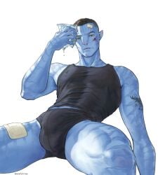 1boy alien alien_only avatar avatar:_the_way_of_water beach blue_skin colored gay long_hair male male_only miles_quaritch na'vi non-human non-human_only uncensored useful4max yaoi