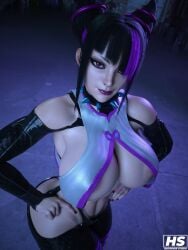 1girls 3d ass big_ass big_breasts breasts capcom cleavage female female_only hagiwara_studio juri_han nipple_peek solo street_fighter street_fighter_6 thick_thighs voluptuous