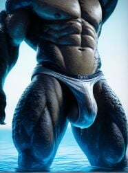 3d ai_generated anthro anthro_only balls balls_under_clothes bodybuilder dark-skinned_male dark_skin humanoid_penis male male_only monster monster_cock muscular muscular_anthro muscular_arms muscular_legs muscular_male nipples non-mammal_nipples penis realistic scalie solo solo_anthro solo_male underwear water wet wet_clothes wet_panties white_panties