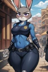 ai_generated angry angry_face bunny disney judy_hopps police_uniform policewoman purple_eyes sweat sweatdrop sweating sweating_female zootopia