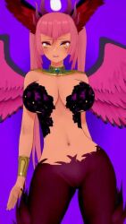 1girls 3d 9:16 animated big_breasts black_nails blush bracelet bracelets breasts dancing dark-skinned_female dark_skin deluxe_rosie female female_only harpy_girl hip_sway hips horns indie_virtual_youtuber jewelry jiggle jiggling_breasts long_hair longer_than_10_seconds looking_at_viewer music navel nipple_bulge pink_hair shorter_than_30_seconds solo solo_female sound standing tagme thick_thighs thighs thin_waist trickywi twintails vertical_video video virtual_youtuber wings