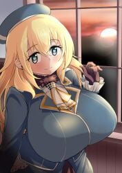 atago_(kancolle) blonde_hair blue_eyes breasts female heart heart-shaped_pupils huge_breasts kantai_collection roah symbol-shaped_pupils