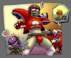 all-star_(pvz) blush bulge chomper_(pvz) clothing_malfunction foot_soldier_(pvz) football_uniform jockstrap plants_vs_zombies sunflower_(pvz) undead zombie