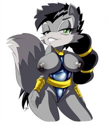 2013 anthro archie_comics areola big_breasts breasts canine clothes erect_nipples female gblastman green_eyes grin hair huge_breasts long_hair looking_at_viewer lupe_the_wolf nipples plain_background pussy sega smile solo sonic_(series) sonic_the_hedgehog_(archie) sonic_the_hedgehog_(comics) tight_clothes two_tone_hair white_background wolf