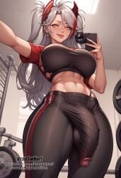 ai_generated big_penis bra cum cum_drip cum_on_body cum_on_breasts cum_on_face futa_focus futa_only futanari huge_ass huge_breast huge_butt huge_cock krauswnori prinz_eugen_(azur_lane)