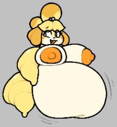 animal_crossing bbw big_breasts breasts chip_at_night cleavage fetish huge_breasts isabelle_(animal_crossing) nipples overweight tagme thick_thighs wide_hips