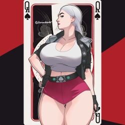 1girls 2d 2d_(artwork) big_ass big_breasts big_hips big_thighs cassidy_quinn_(fortnite) female_only fortnite fortnite:_battle_royale shorts solo solo_focus superaxlart tank_top white_hair