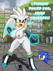 anthro areola armwear big_breasts boots breasts clothing dialogue digital_media_(artwork) elbow_gloves english_text eulipotyphlan female footwear fur genitals gloves handwear hedgehog hi_res mammal mostly_nude mtf_crossgender nipples nude open_mouth pussy rule_63 sega shoes silver_the_hedgehog silvia_the_hedgehog skwid sonic_(series) sonic_the_hedgehog_(series) standing tail teeth text yellow_eyes