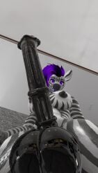 3d big_breasts equine_penis furry futanari horsecock huge_balls looking_at_viewer low-angle_view purple_hair reflection self_upload shiny_balls shiny_fur vrchat zebra