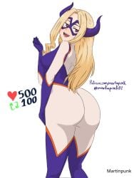 1girls ass ass_cleavage ass_crack blonde-haired_female blonde_female blonde_hair blonde_hair_female bodysuit boku_no_hero_academia brown-eyed_female brown_eyes curvaceous curvaceous_ass curvaceous_body curvaceous_female curvaceous_figure curvaceous_hips curvy curvy_ass curvy_body curvy_female curvy_figure curvy_hips female gluteal_fold head_tilt horn horns legs_closed legs_together martinpunk mount_lady my_hero_academia open_mouth open_mouth_smile parted_lips purple_horn purple_horns thick_ass thick_butt thighs_together tilted_head tongue upper_teeth