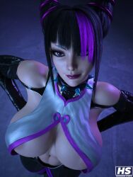 1girls 3d ass big_ass big_breasts breasts capcom cleavage female female_only hagiwara_studio juri_han nipple_peek solo street_fighter street_fighter_6 thick_thighs voluptuous