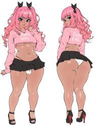 1futa 2025 ass bangs bow breasts brown_hair bulge bulge_through_clothing chubby chubby_belly chubby_futanari clothed clothing daddy_issues daddy_kink dark-skinned_futanari dark_skin digital_media_(artwork) flaccid futa_only futanari greaterkeytattoos human makeup miniskirt mostly_clothed nail_polish original original_character painted_nails panties penis pink_hair skirt small_penis solo solo_futa standing sweater tan_body tan_skin twintails underboob underwear white_background