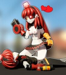 1boy 1girls 2023 3d 3d_model black_body breasts cowgirl_position dell_spencer gun gun_arm heart horny_female kneehighs mimi_sentry on_top red_eyes red_hair riding robot_boy robot_girl sentry_(team_fortress_2) sentry_turret skirt skirt_lift small_breasts smug smug_face tagme team_fortress_2 tf2 valve valve_(company) white_body