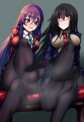 black_eyes black_hair busou_shoujo_machiavellism feet kannazuki_karen kirukiru_amou purple_eyes purple_hair the_fruit_of_evolution