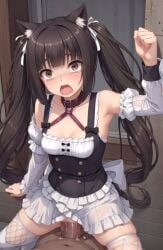 adult aged_up ahe_gao ai_generated animal_ears bad_anatomy chocola_(sayori) cum fishnets interspecies nekopara rape size_difference small_breasts tears vaginal_penetration