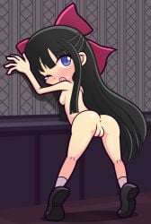 1girls 2023 anus aya_drevis black_hair blue_eyes blush bow breasts female female_only furii_(artist) long_hair mad_father nipples pussy puyo_puyo_artstyle shoes shoes_only small_breasts socks solo solo_female tagme tears