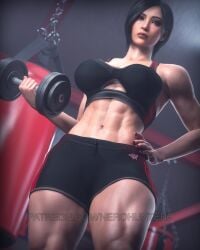 1girls 3d abs absurdres ada_wong ada_wong_(adriana) asian asian_female ass big_ass big_breasts biohazard black_hair black_nail_polish black_nails breasts capcom casual clothed exercise female female_only fit fit_female fully_clothed gym highres muscular_female nail_polish nerohunter6 pale_skin realistic resident_evil resident_evil_4 resident_evil_4_remake short_hair shorts solo solo_female sports_bra thick_thighs toned toned_female weightlifting weights workout workout_clothes