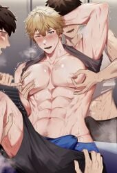 4boys abs artist_request first_person_view foursome gay gay_sex gepard_(honkai:_star_rail) honkai:_star_rail male male/male male_only muscular muscular_male nipple nipple_pinch nipple_play nipples pecs pov sweat sweating sweaty sweaty_body tsurekun underwear