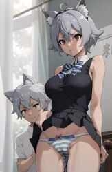 1girls 2023 ai_generated ai_hands anime_nose bad_anatomy cameltoe clothed_female linia_dedoldia mushoku_tensei panties pussy pussy_juice skirt wet