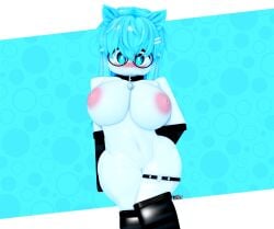 1girls 3d areolae big_breasts blue_eyes blue_hair blush breasts l1ztroy mostly_nude nipples pose roblox robloxian solo_female tagme thighs