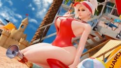 1girls 3d angela_ziegler armwear ass big_ass big_breasts blizzard_entertainment blonde_hair blue_eyes blush breasts cleavage clothing female female_only hair headwear huge_breasts lifeguard lifeguard_mercy lips mercy neckwear overwatch overwatch_2 public red_sling_bikini rescue_buoy sampples skimpy skimpy_bikini sling_bikini solo sweat sweatdrop swimwear thick_thighs thighs wings