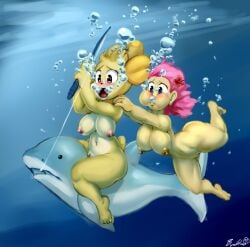 2girls air_bubbles animal_crossing anthro barefoot black_eyes blue_eyes blush breasts bubbles byondrage completely_nude completely_nude_female daemont92 domestic_dog feet female female_only fishing fishing_rod flower flower_in_hair full_body fur furry hair hair_ornament heart heart-shaped_pupils holding_breath huge_breasts human isabelle_(animal_crossing) marine medium_hair naked naked_female navel nintendo nipples nude nude_female ocean open_mouth pink_hair puffed_cheeks pussy riding scared screaming sea shark shih_tzu skinny_dipping story_at_source swimming tagme tail thick_thighs underwater villager_(animal_crossing) water wide_hips worried yellow_fur