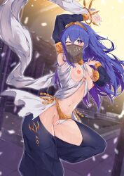 1girls alternate_costume bare_thighs blue_eyes blue_hair breasts breasts_out censored commentary_request cosplay dancer dancing female female_only fire_emblem fire_emblem_awakening hair_between_eyes inner_thighs long_hair looking_at_viewer lucina_(fire_emblem) mouth_veil multicolored_hair navel nintendo nipples olivia_(fire_emblem) olivia_(fire_emblem)_(cosplay) one_eye_closed open_mouth panties pussy see-through small_breasts smile solo thighhighs thighs tiara underwear veil white_panties yuuri_(orz_commushows)