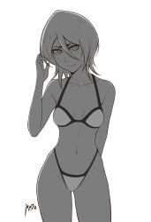 1girls bikini bleach female female_only kuchiki_rukia mistowing monochrome short_hair small_breasts solo tagme