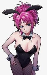 1girls big_breasts blue_eyes breasts bunnysuit female female_only human hunter_x_hunter large_breasts long_hair machi_komacine pale-skinned_female pale_skin phantom_troupe pink_hair shounen_jump solo tagme villainess yu_drm