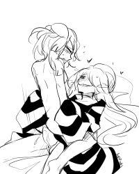 1boy 1girls ambiguous_gender androgynous bed bed_sheet black_and_white collarbone cowgirl_position cum cum_in_pussy cum_inside doodle funamusea hat heart kaizen_(artist) long_hair monochrome penetration penis pillow pulmo pussy sex sheep_(wadanohara) shirt smug striped_clothing striped_shirt stripes vagina vaginal_penetration vaginal_sex veiny_penis wadanohara_and_the_great_blue_sea