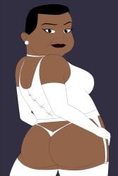 2014 amanda_waller amigodan ass black_hair dark-skinned_female dark_skin dc dc_comics ear_piercing earrings hair lingerie lips lipstick looking_at_viewer looking_back mature mature_female mature_woman milf rear_view short_hair smiling_at_viewer white_lingerie