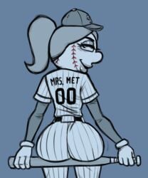 1girls anthro baseball baseball_bat baseball_cap baseball_uniform big_lips from_behind huge_ass mascot mlb mrs._met new_york_mets raiounsfw sketch