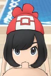 1boy 1girls black_hair blowjob deepthroat female looking_at_viewer male navy_blue_eyes pokemon pokemon_sm pov pov_blowjob pov_eye_contact saucemon7 selene_(pokemon) unknown_male unseen_character unseen_male unseen_male_face