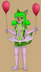 2023 absurd_res animew anthro areola armwear balloon biped bottomwear breasts clothing clown clown_makeup clown_nose countershade_face countershade_torso countershading dancewear domestic_cat elbow_gloves felid feline felis female footwear front_view genitals gloves green_body green_eyes green_hair guakomo_mewsworth hair half-closed_eyes handwear hi_res holding_object inflatable legwear mammal mostly_nude mouth_closed multicolored_body narrowed_eyes navel nipples pussy rosy_cheeks simple_background skirt small_breasts solo standing stockings tan_body thigh_highs tutu twintails two_tone_body white_clothing white_legwear white_stockings