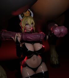 1girls bowsette female goromarijua horse mario_(series) new_super_mario_bros._u_deluxe size_difference veiny_penis zoophilia