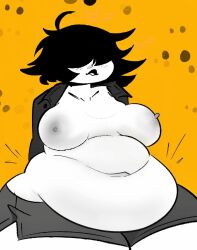 belly belly_button belly_overhang big_belly big_breasts breasts chubby chubby_female digital_media_(artwork) erect_nipples fat goth hair_over_eyes hard_nipples large_belly large_breasts obese obese_female shellzzz shorts solo thick thick_thighs tummy wide_hips