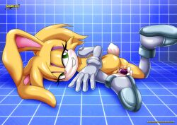 bbmbbf bunnie_rabbot furry furry_only looking_at_viewer looking_back looking_back_at_viewer masturbation mobius_unleashed object_insertion on_floor palcomix pussy_juice solo sonic_(series) sonic_the_hedgehog_(series) vaginal_insertion vaginal_masturbation vaginal_object_insertion