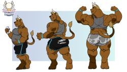 1ceberg absurd_res anthro ass beverage big_butt bovid bovine bulge butt_expansion canid cattle clothed clothing expansion flexing growth hi_res hybrid male male_only mammal muscle_growth musclegut muscular muscular_male pecs shirt solo standing tank_top tight_clothing topwear torn_clothing transformation underwear