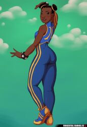 1girls ass chun-li_(cosplay) cosplay dark-skinned_female dark_skin female female_only forkedtail fully_clothed lilo_and_stitch nani_pelekai solo street_fighter