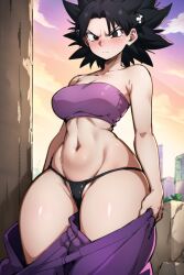 1girls ai_generated angry baggy_pants black_eyes black_hair black_thong blush breasts caulifla curvaceous dragon_ball dragon_ball_super embarrassed female female_only gardener_ai hourglass_figure medium_breasts midriff narrow_shoulders navel panties pants_down pants_pull presenting_panties reluctant skimpy solo spiky_hair stable_diffusion string_panties thick_thighs thin_waist thong toned toned_female tubetop undressing wide_hips