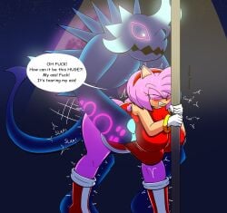 amy_rose asmartboy blush clothed_sex clothing dark_gaia_minion deep_nightmare dialogue dress female furry huge_ass huge_cock large_breasts male monster sonic_(series) sonic_unleashed stomach_bulge street_lamp stripper_pole sweat tears trembling