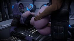 1boy 1girls 3d animated athletic_female big_breasts blender_(software) clothing commander_shepard facelesstrigger female light-skinned_male male maleshep mass_effect on_side purple_skin quarian sex small_breasts sound stockings tagme tali'zorah_nar_rayya thick_thighs vaginal_penetration video