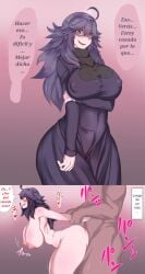 1boy 1girls 2koma big_breasts cheating cheating_female cheating_wife clothed clothed_female cuckold cuckolding dark-skinned_male dark_skin dress from_behind from_behind_position hex_maniac instant_loss_2koma light-skinned_female light_skin long_hair married_woman netorare npc npc_trainer ntr nude nude_female pokémon pokemon purple_dress purple_eyes purple_hair ratetaso spanish_text spanish_translation text voluptuous wide_hips