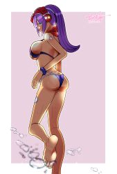 artist_signature bikini green_eyes layer mega_man mega_man_x mega_man_x_dive purple_hair rikka_(user_hruv2435) tagme