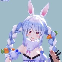 1boy 1girls 3d animated artist_name black_glove blue_hair blush bra braid braided_hair bunny_ears carrot carrot_hair_ornament censored clothing glove gloved_handjob gloves handjob hololive hololive_fantasy hololive_japan light-skinned_female light-skinned_male light_skin mikumikudance mmd mosaic_censoring orange_hair scarf simple_background sound suzutaro3d twin_braids twintails unusual_pupils usada_pekora video virtual_youtuber