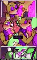 anthro bear blowjob bunny bunnysuit color comic english_text erection fellatio five_nights_at_freddy's fur gay glitchtrap homosexual licking licking_penis littlegeecko male male_only oral oral_sex penis text uncensored yaoi